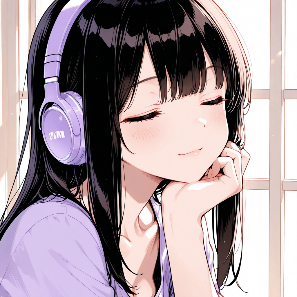 雪音がヘッドホン装着で頬を染めて微笑んでいる