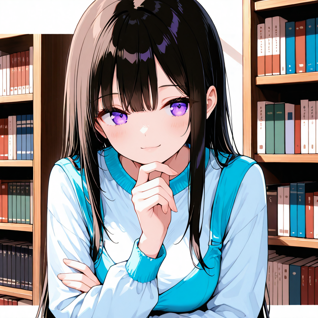 雪音が腕を組んでちょっと考え込むような表情をしている、落ち着いた照明の中のシーン