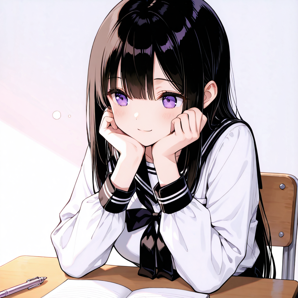 雪音が書き物しながら頬を染めている