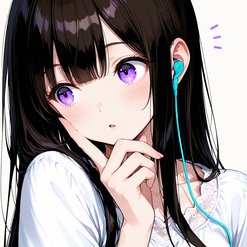 雪音がイヤホンをつけて頬に手を当て、気まずそうにそっぽを向いている